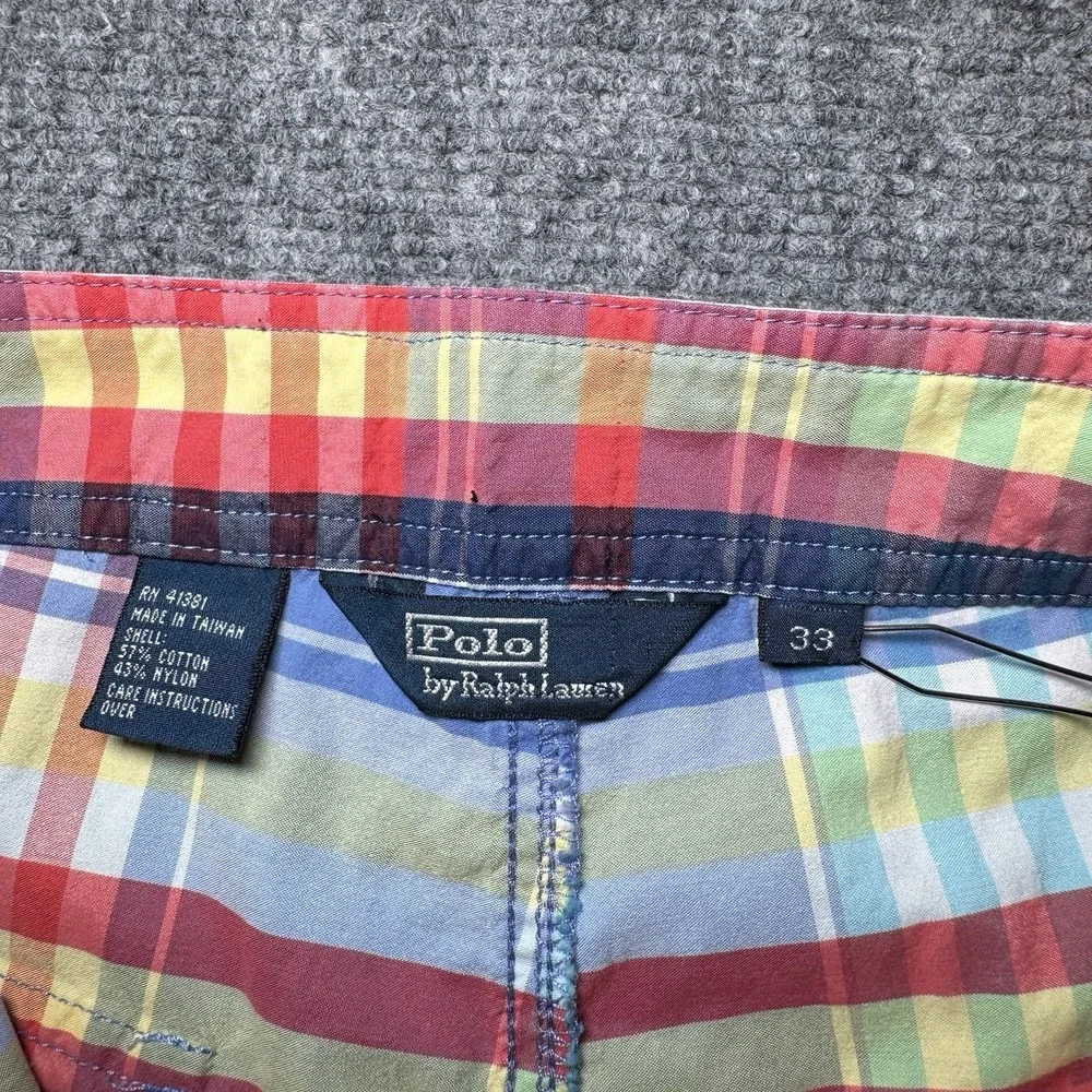 VTG Polo Ralph Lauren Board Shorts Men Tag 33 Blue Plaid Madras 7